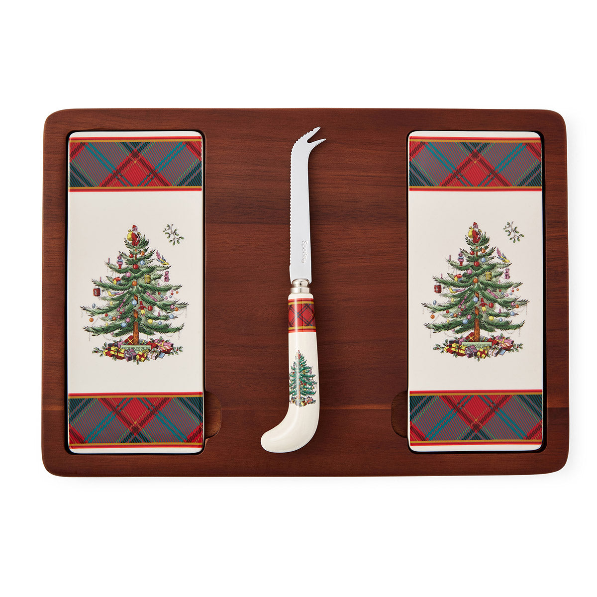 Christmas Tree Tartan 13" Cheese Board & Knife
