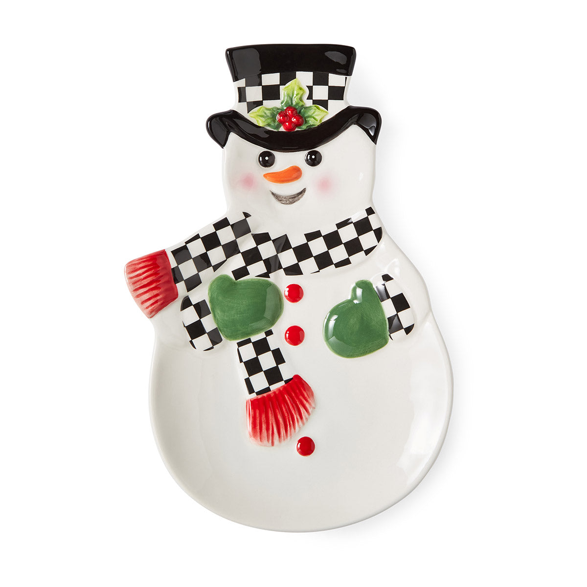 Christmas Tree Black & White 8.5" Snowman Dish