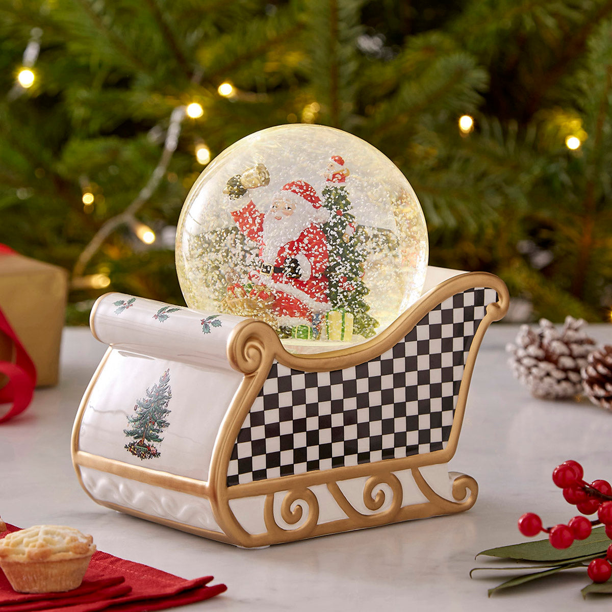 Christmas Tree Black & White Santa Snow Globe