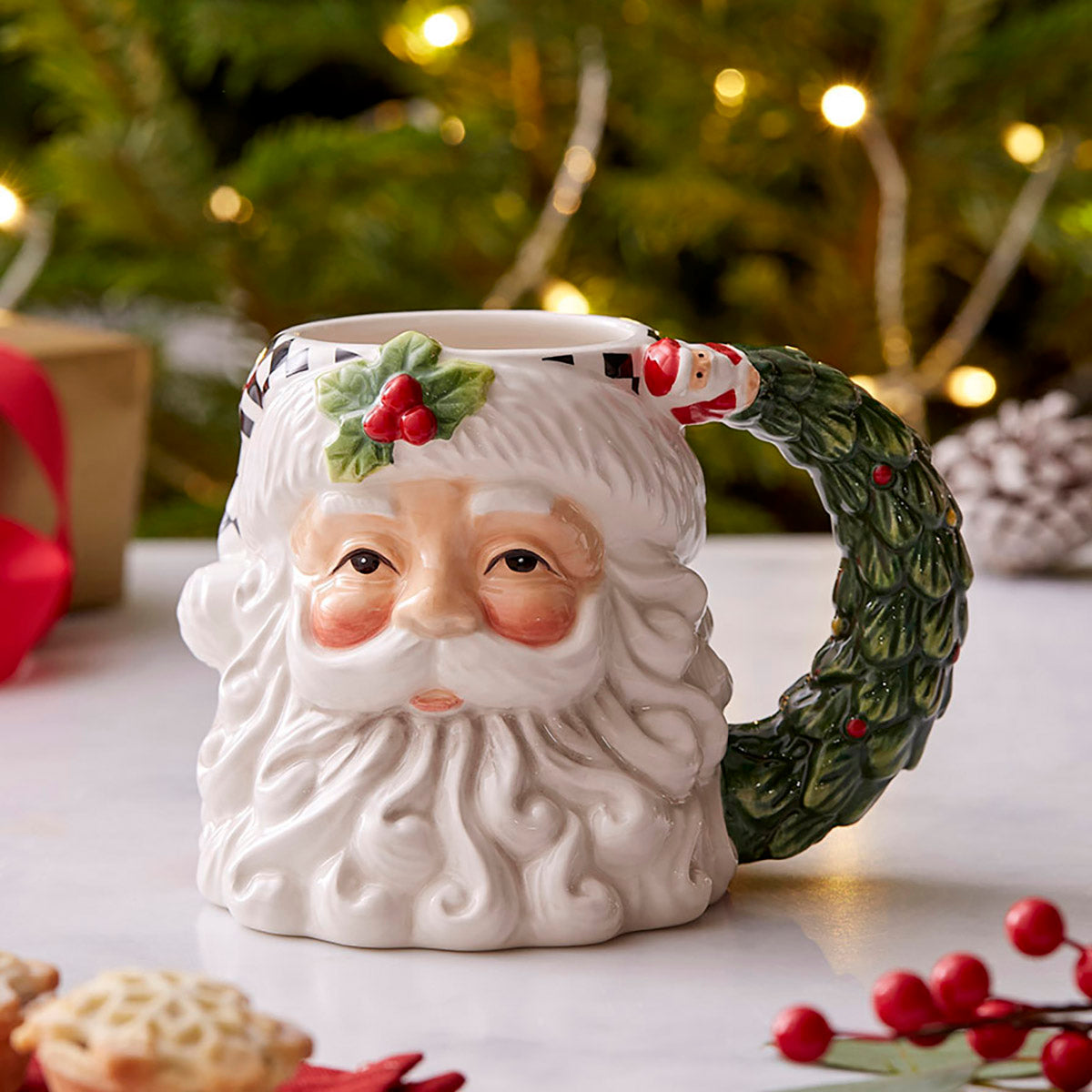 Christmas Tree Black & White Santa Toby Mug