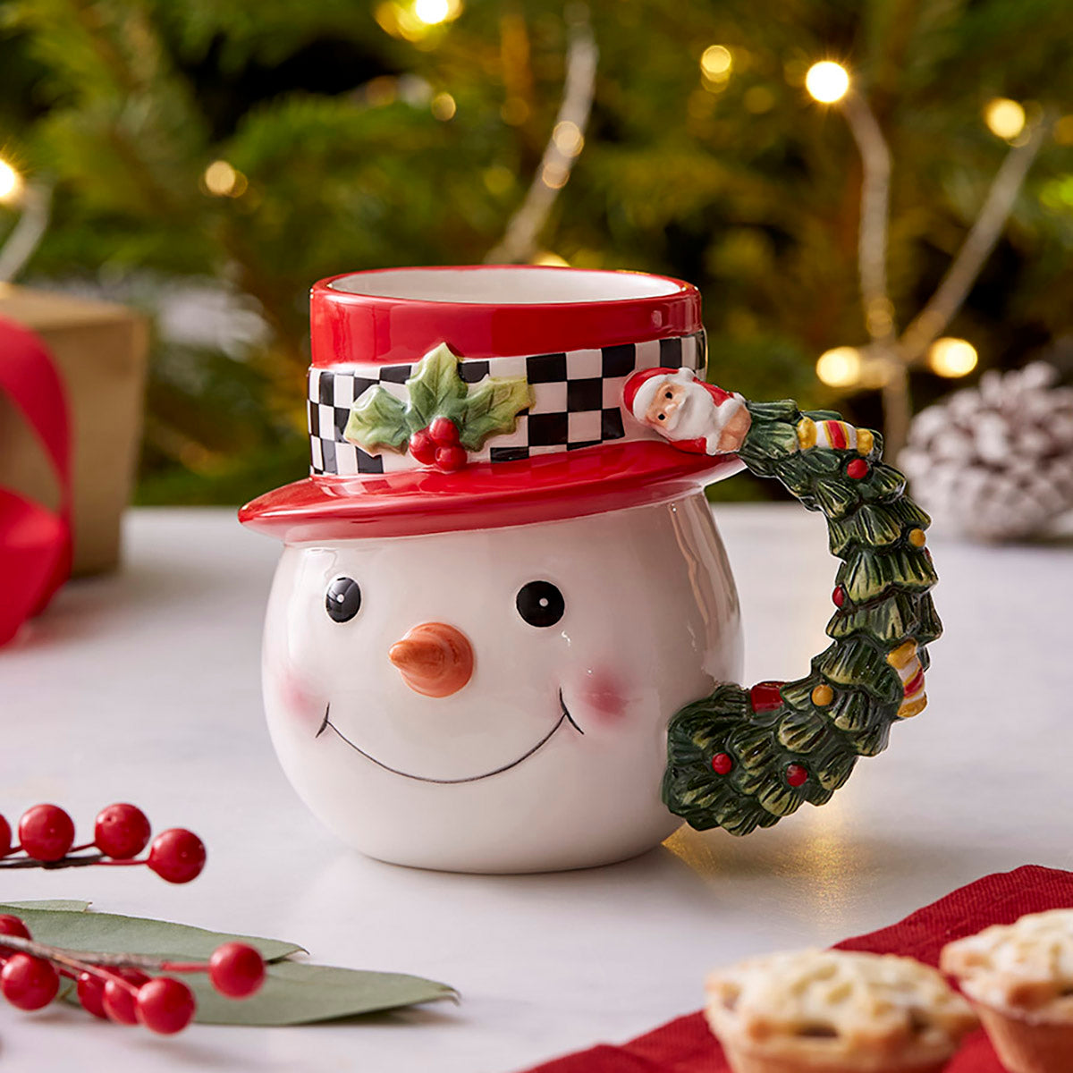 Christmas Tree Black & White Snowman Toby Mug