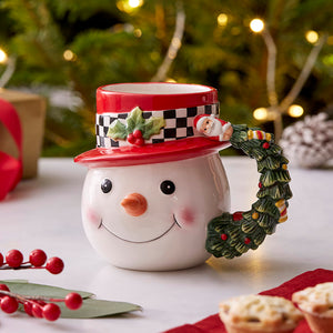 Christmas Tree Black & White Snowman Toby Mug