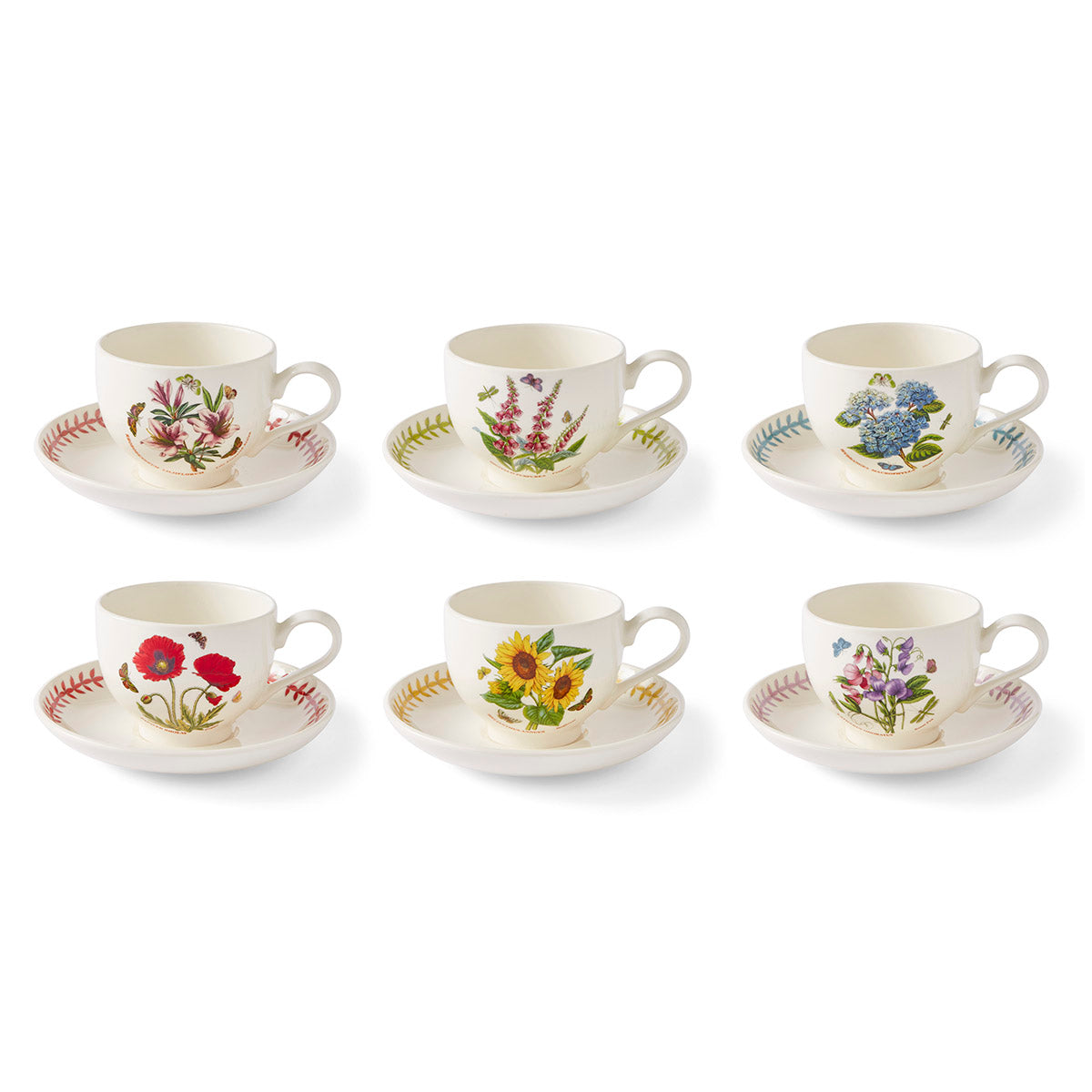 Botanic Garden Meadow Breakfast Cups & Saucers, Set of 6