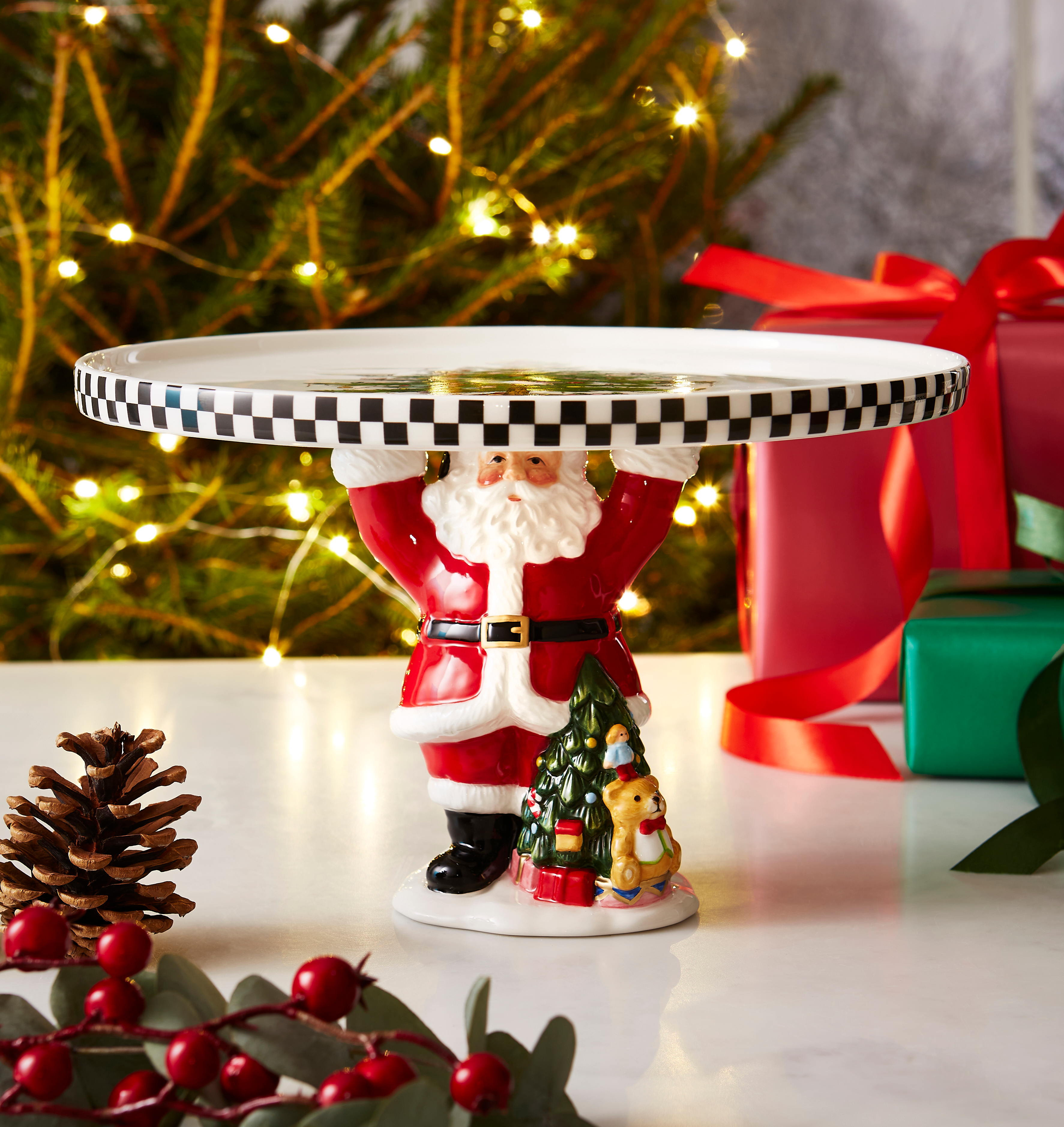 Christmas Tree Black & White Figural Cake Plate