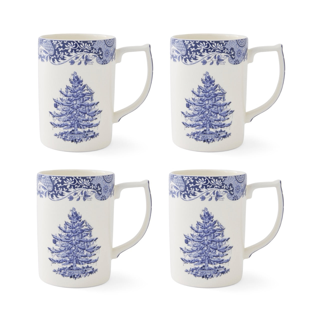 Blue Italian Christmas 12 Oz. Mugs, Set of 4
