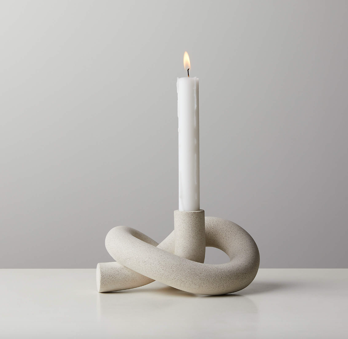 Asha Speckled Cement Knotted Taper Candle Holder