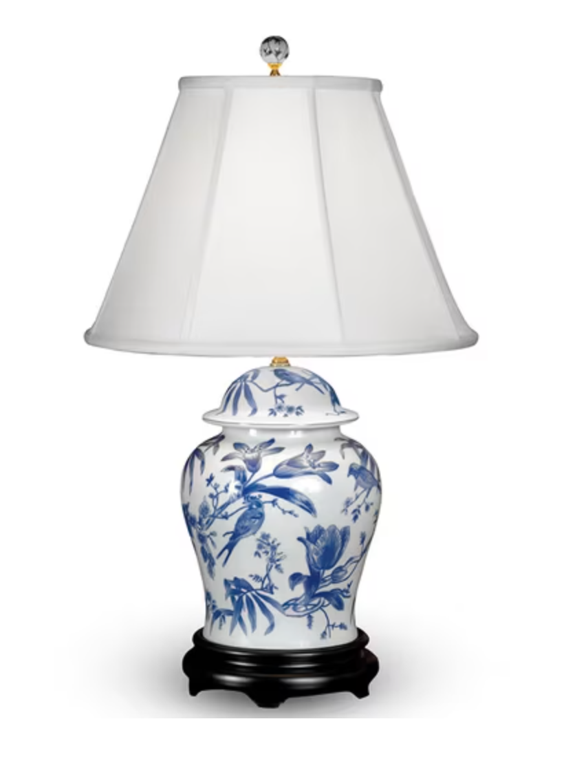 Bird & Lily Porcelain Temple Jar Lamps