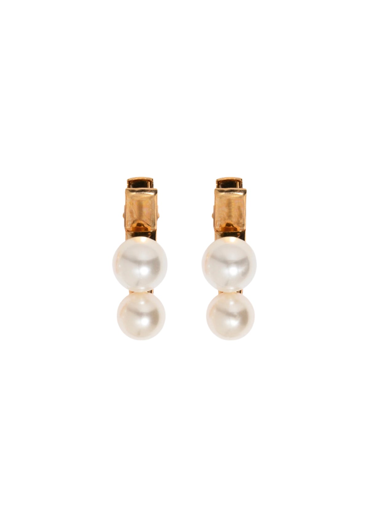 Front view of Gretel Hair Clips in Pearl with two Czech crystal pearls on 18K gold plated clips