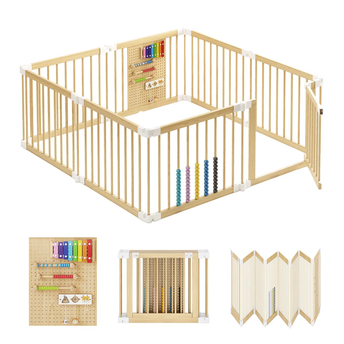 8-panel Solid Pine Wood Baby Playpen