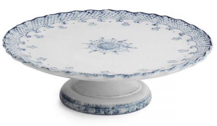 Arte Italica Burano Coastal White Ceramic Blue Lace Cake Stand