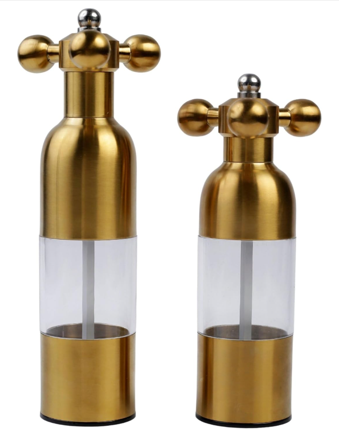(Gold,2PCS) Salt, Pepper Modern Manual Grinder Set with Solid Handle - Marsrut Store