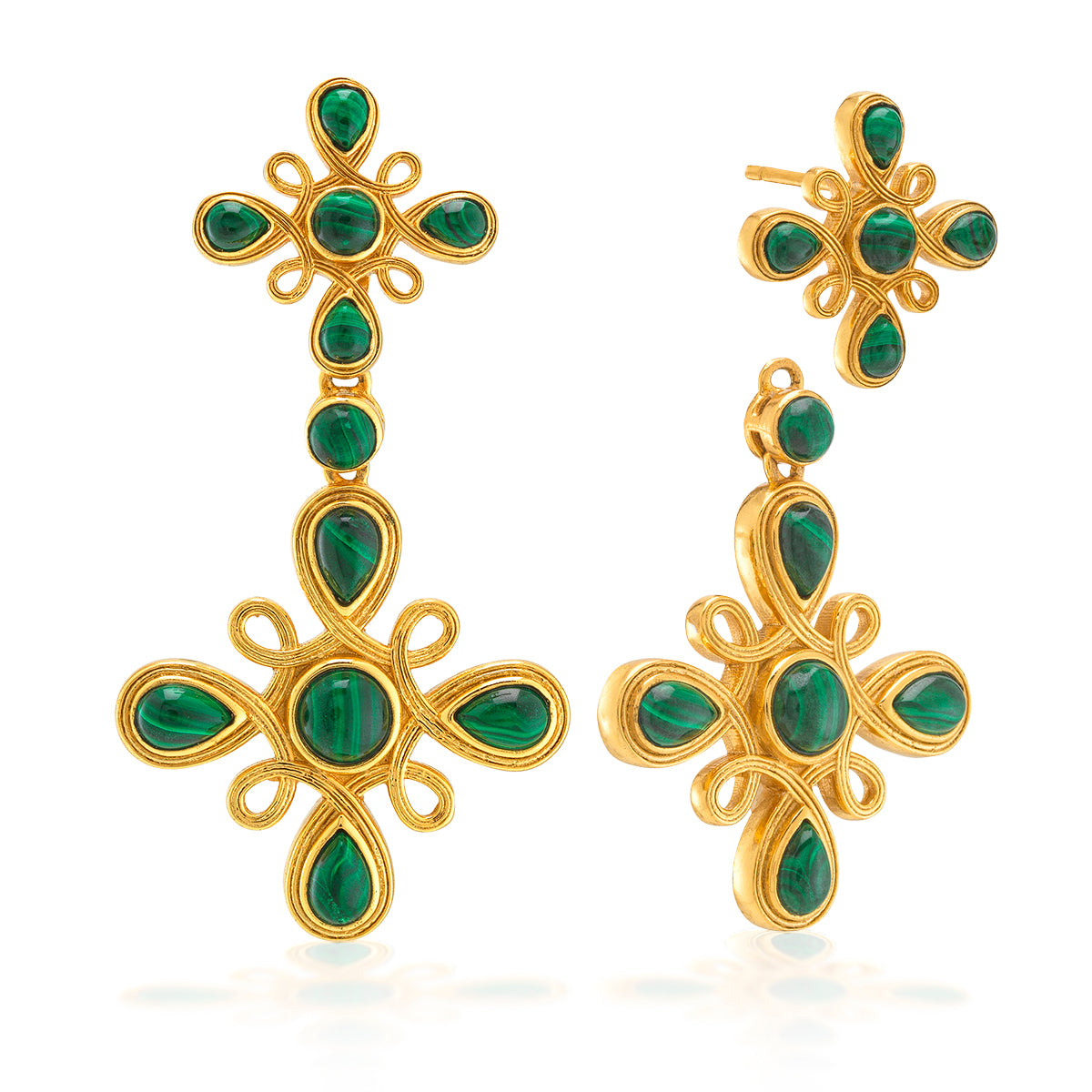 Monique Gem Double Drop Earrings in Malachite