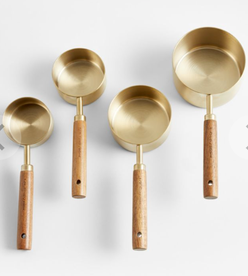Acacia Wood and Gold Measuring Cups, Set of 4