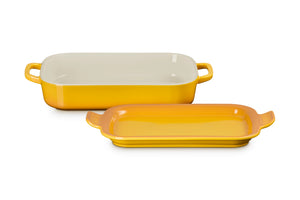 Le Creuset Shallow Rectangular Dish with Platter Lid, 3 qt., Nectar