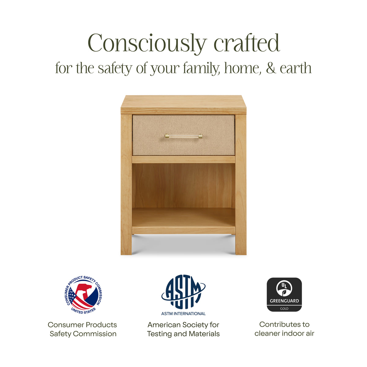 Eloise Assembled Nightstand in Honey and Performance Sand Eco-Weave