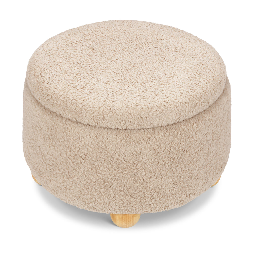 Tuffet Storage Ottoman in Chai Shearling with Honey Ball Feet