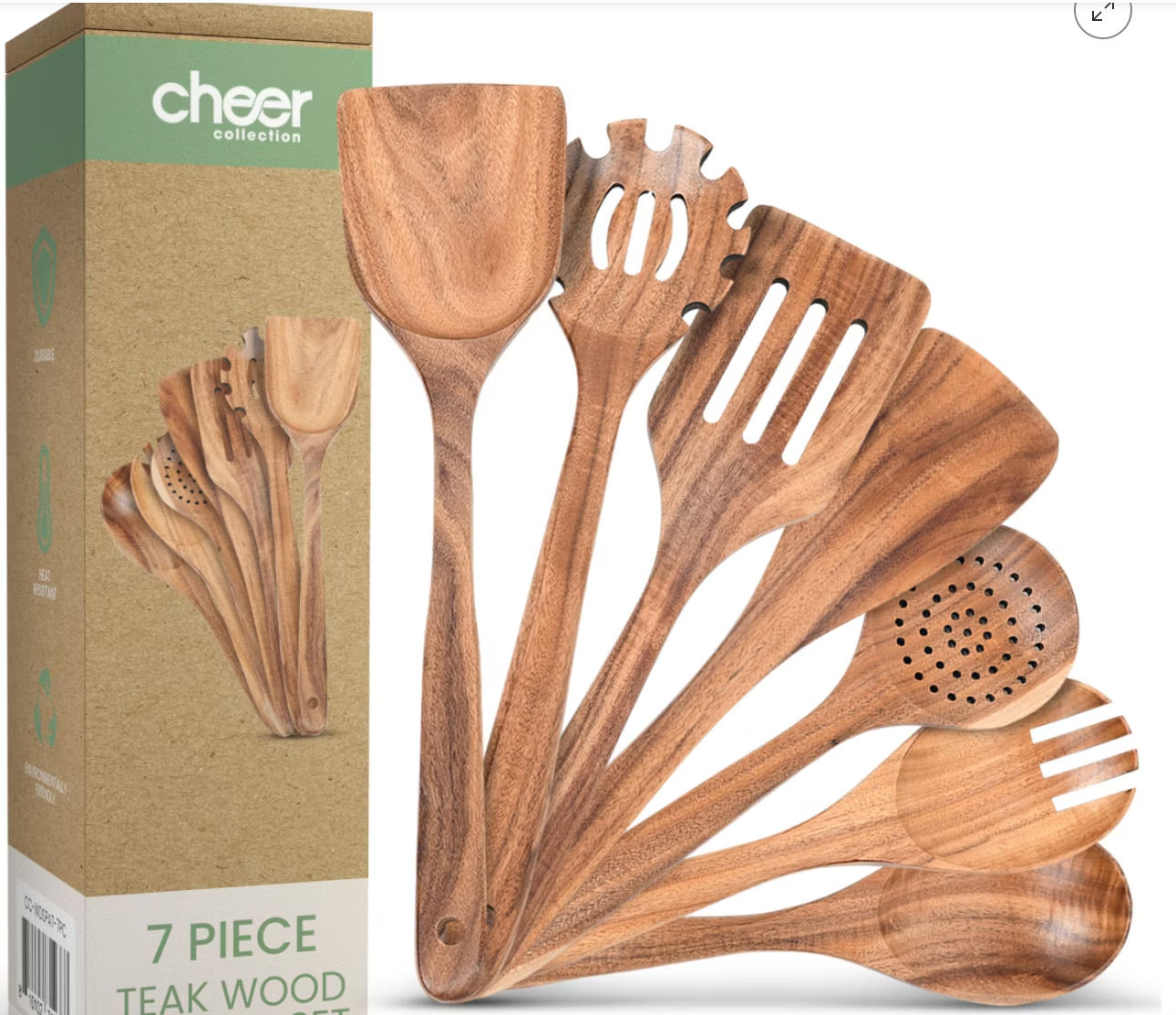 Cheer Collection 7 Piece Elegant Wooden Kitchen Utensils Set