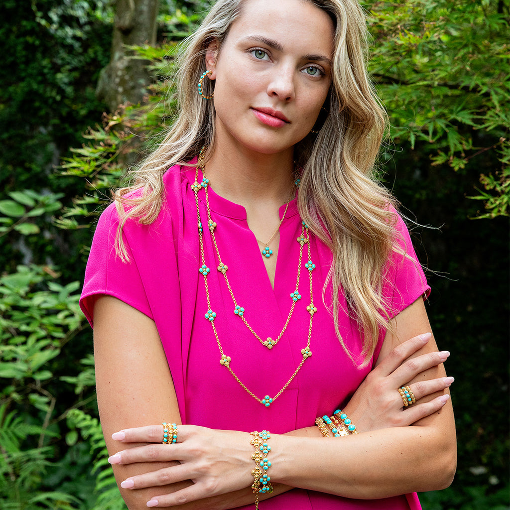 Berry Clover Double Sided Necklace 34" in Turquoise