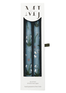 Blue Midnight Lily of the Valley Hand-Painted Taper Candles, Set of Two