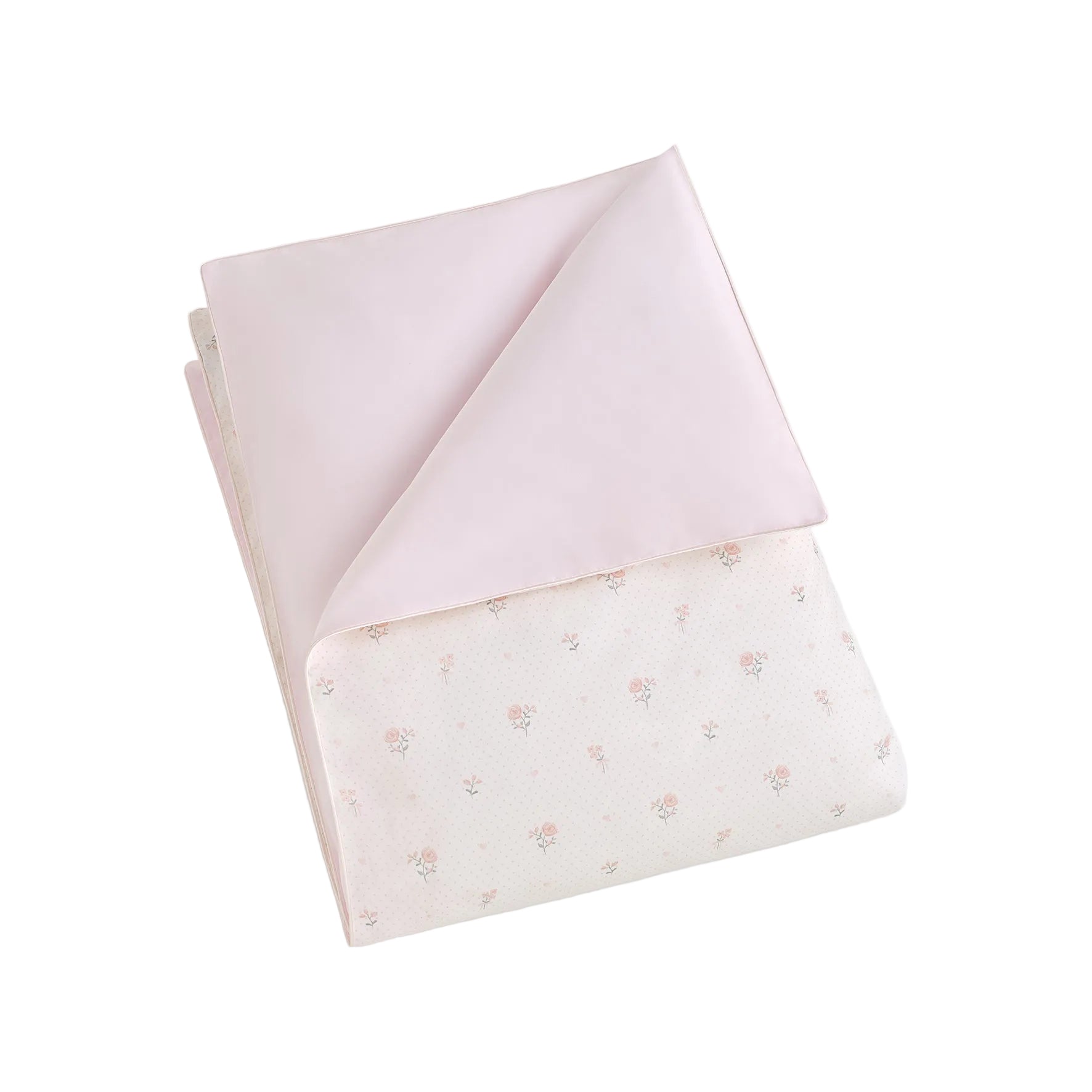 Child's duvet in Ditsy Floral in Pink, folded. 