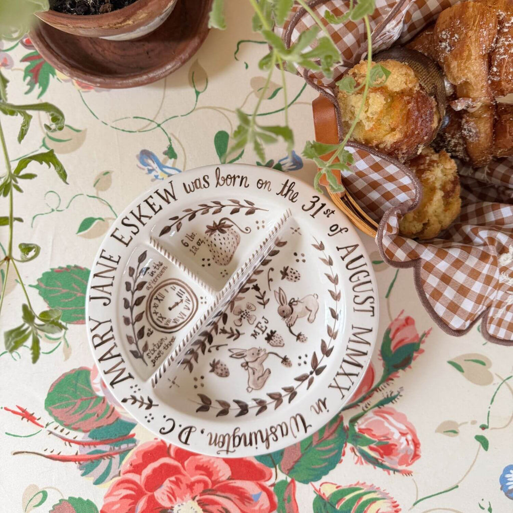 Children’s Divided Plate in Strawberry Thief with Bunnies