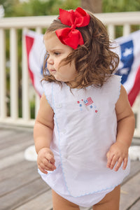 Little English classic Davis day set with flag motif on chest and buttons down front  right side, unisex set for baby 
