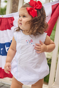 Little English classic Davis day set with flag motif on chest and buttons down front  right side, unisex set for baby 