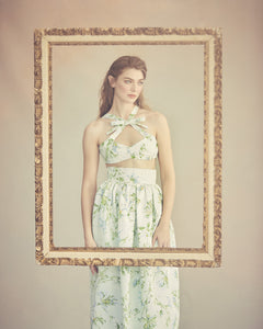 Olivia Bow Set in Celadon Bloom Silk Faille