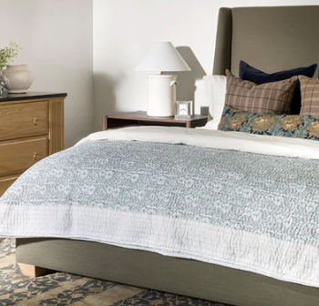 Blue Floral Block Print Quilt