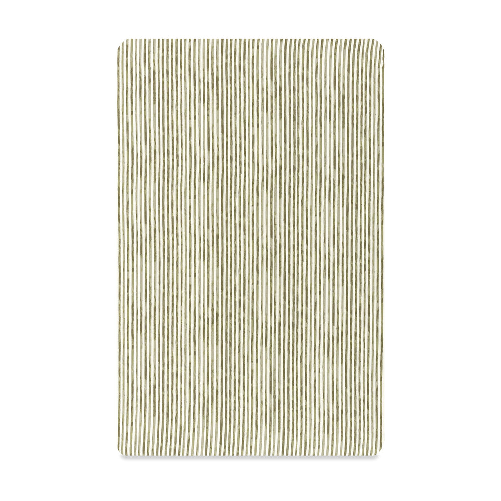 Front view of Mini Crib Sheet showcasing Juniper Stripe pattern with a white background