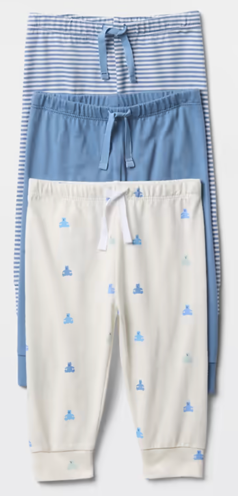Baby First Favorites Organic Cotton Pull-On Pants (3-Pack)- Soft Cornflower Blue color 0-3 months