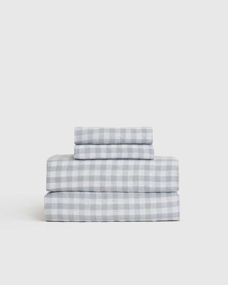 Classic Organic Percale Sheet Set (Blue Fog Gingham)