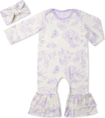 Baby Grey Ruffle Romper & Head Wrap Set