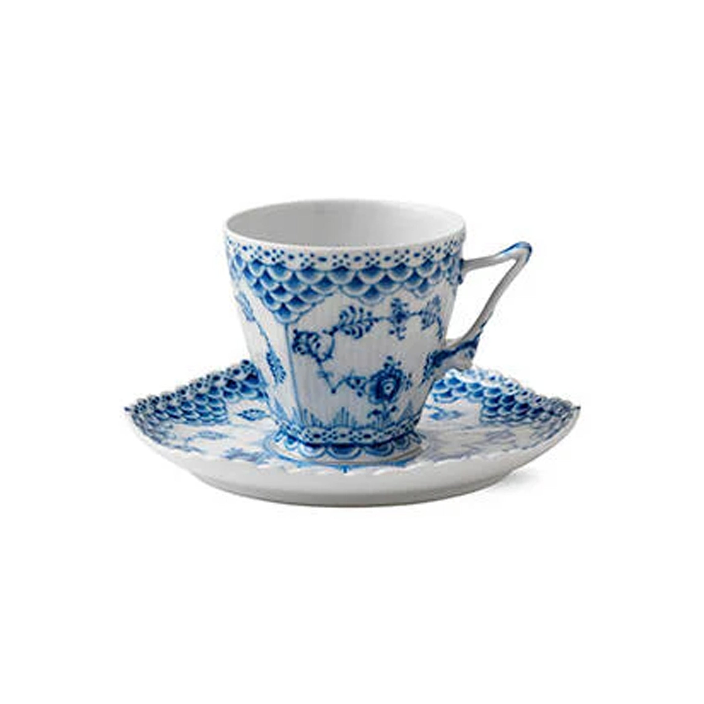 Blue Fluted Full Lace Cup and Saucer, 4.7 oz
