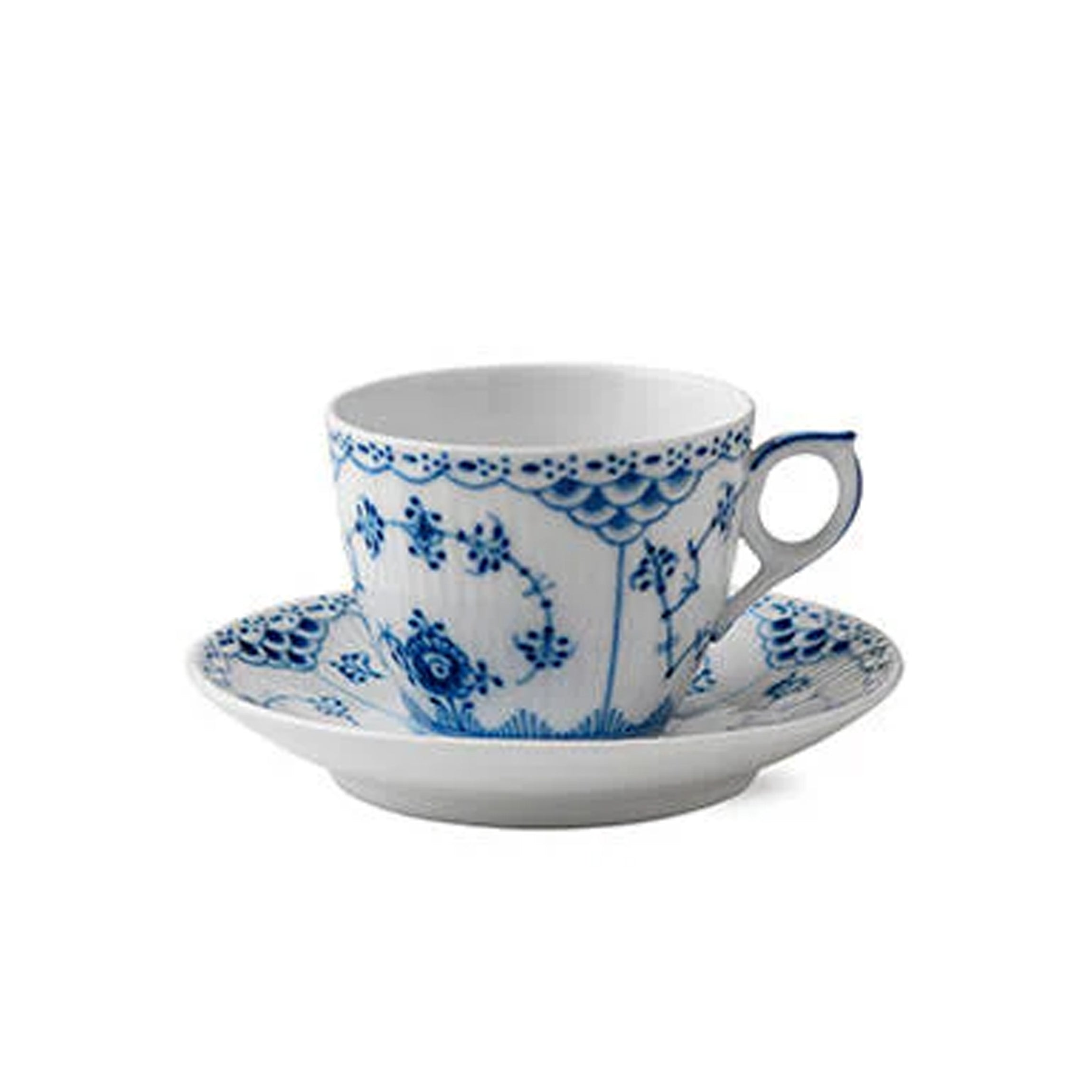 Blue Fluted Half Lace Cup and Saucer, 5.7 oz