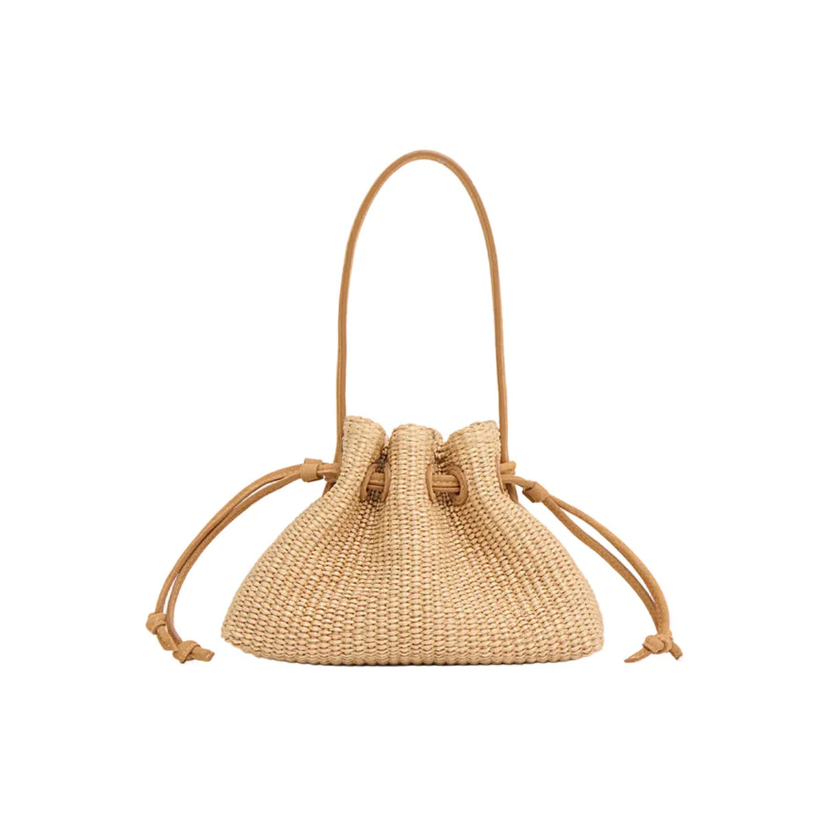 Drawstring Pouchette in Natural Raffia/Budino Suede