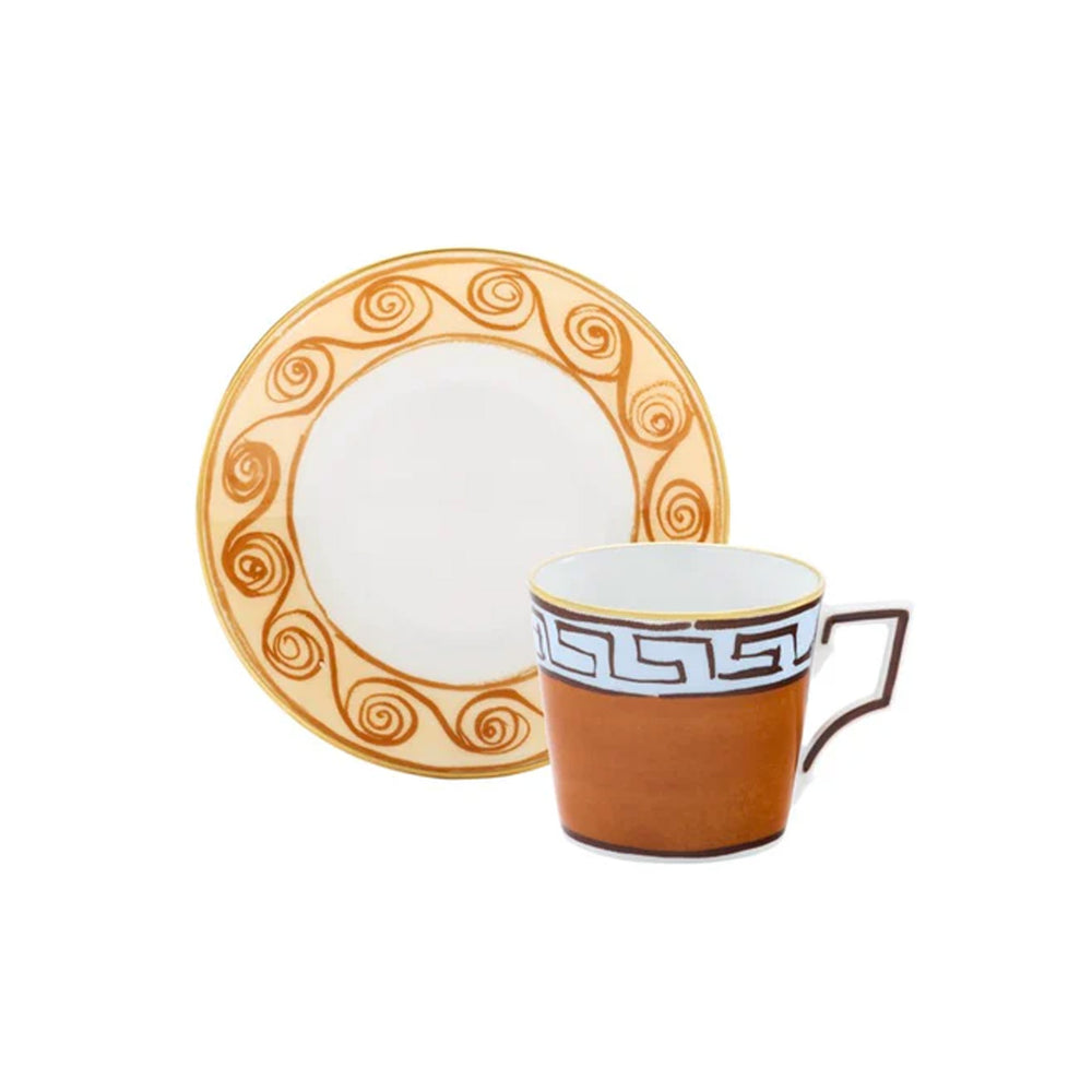 Ill Viaggio Di Nettuno Luna Coffee Cup with Saucer in Brown & Light Blue, Set of 2