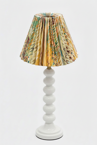 Hand-marbled pleated empire lampshade on white stacked base