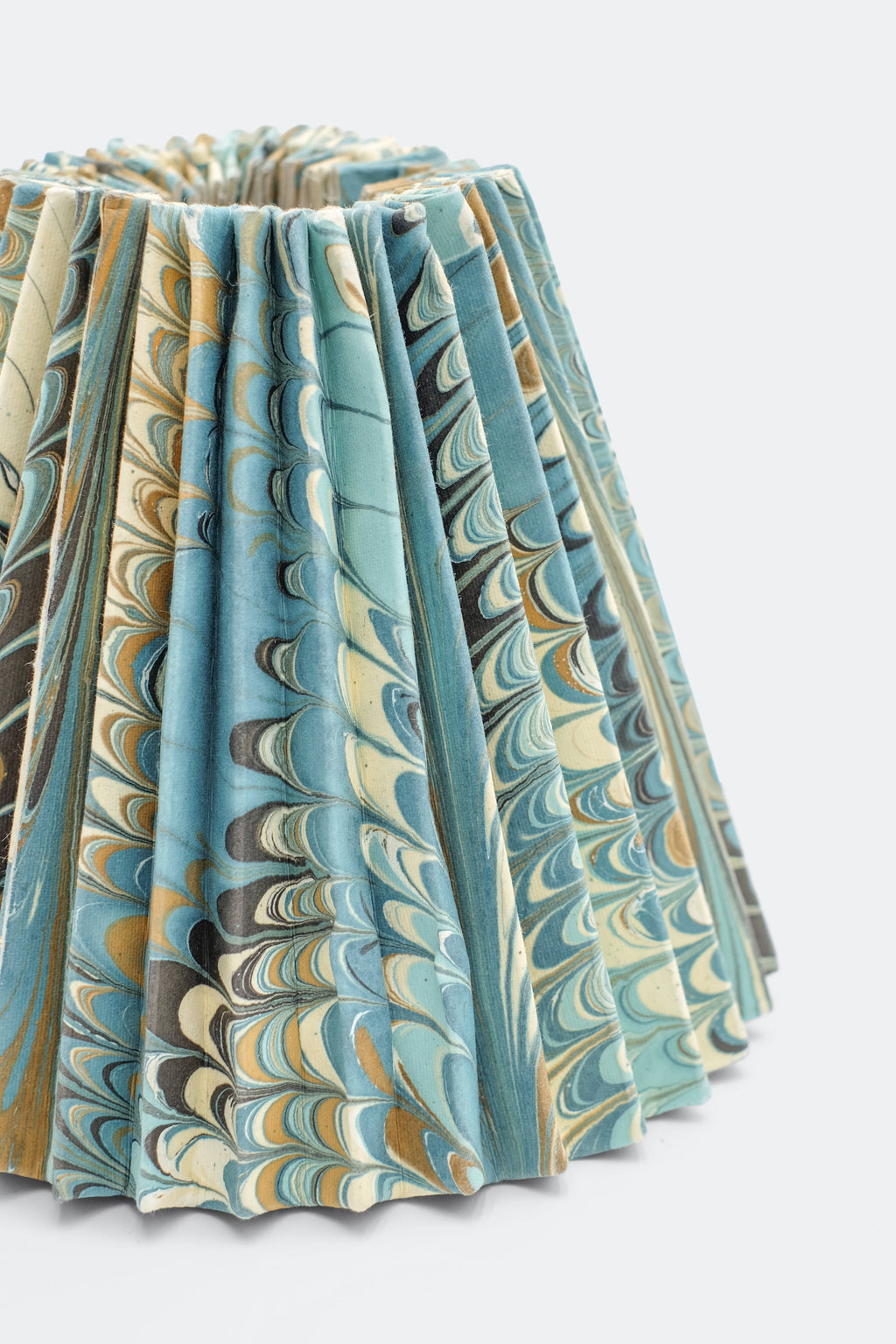 Inner Child 8" hand-marbled pleated empire lampshade with blue/gold/cream swirls