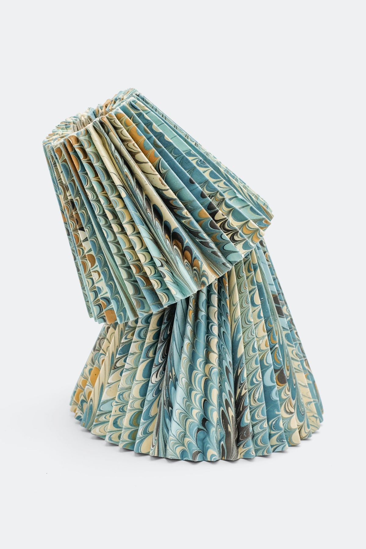 Inner Child 8" hand-marbled pleated empire lampshade with blue/gold/cream patterns