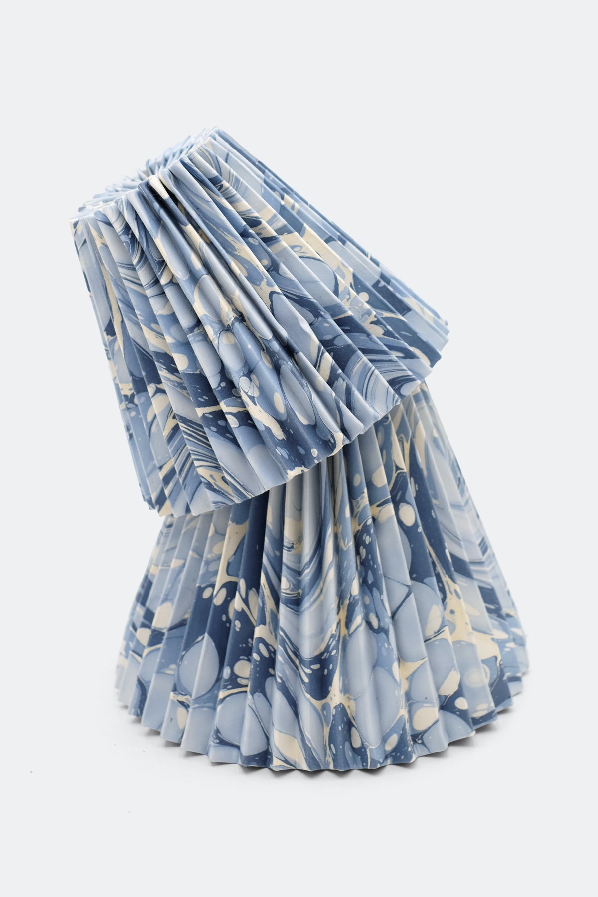 Hand-marbled pleated empire lampshade with ocean wave pattern in blue-gray tones