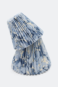 Hand-marbled pleated empire lampshade with ocean wave pattern in blue-gray tones