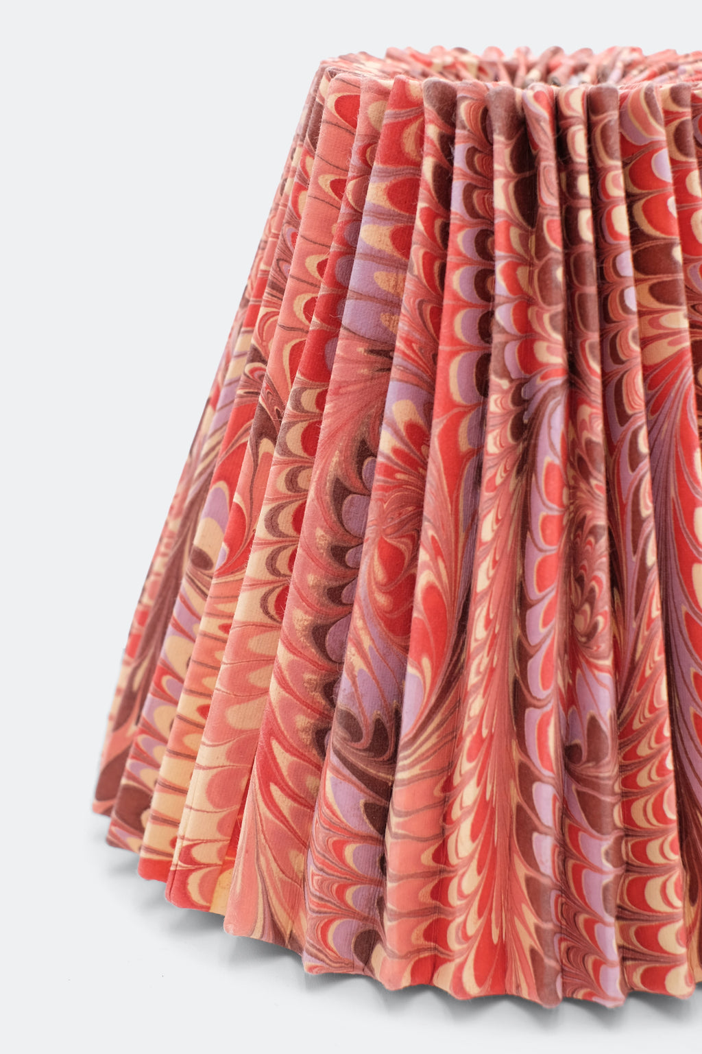 8-inch hand-marbled pleated empire lampshade with florentine pink marbling patterns