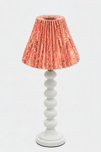 Table lamp with white stacked base and 8" hand-marbled pleated empire lampshade