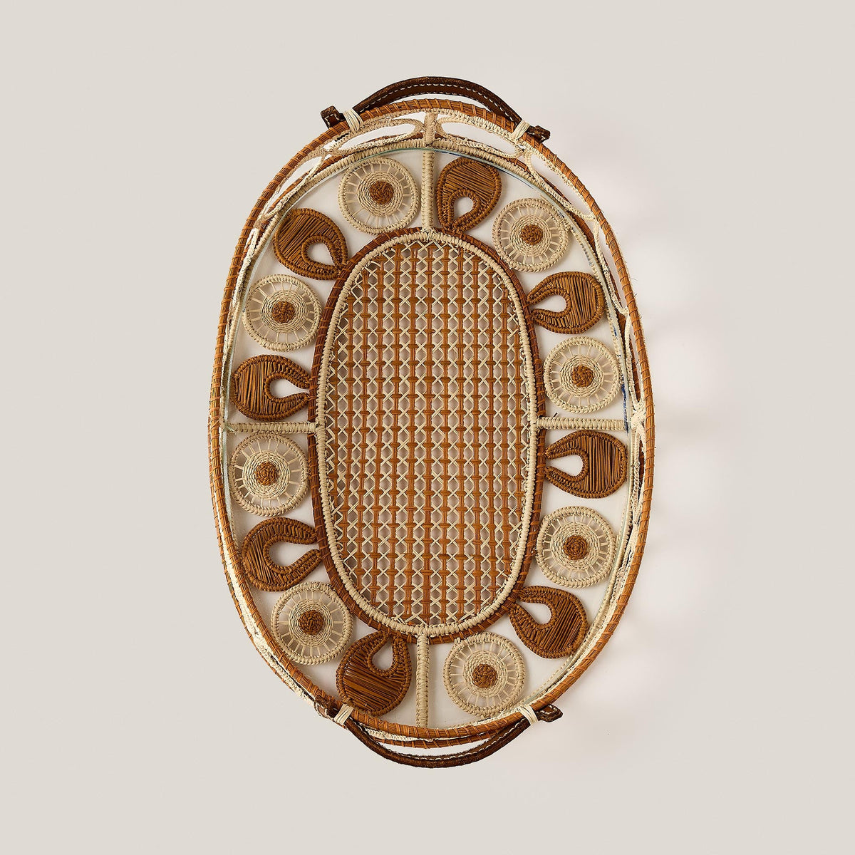 Iraca Palm Leather Tray Small in Paille