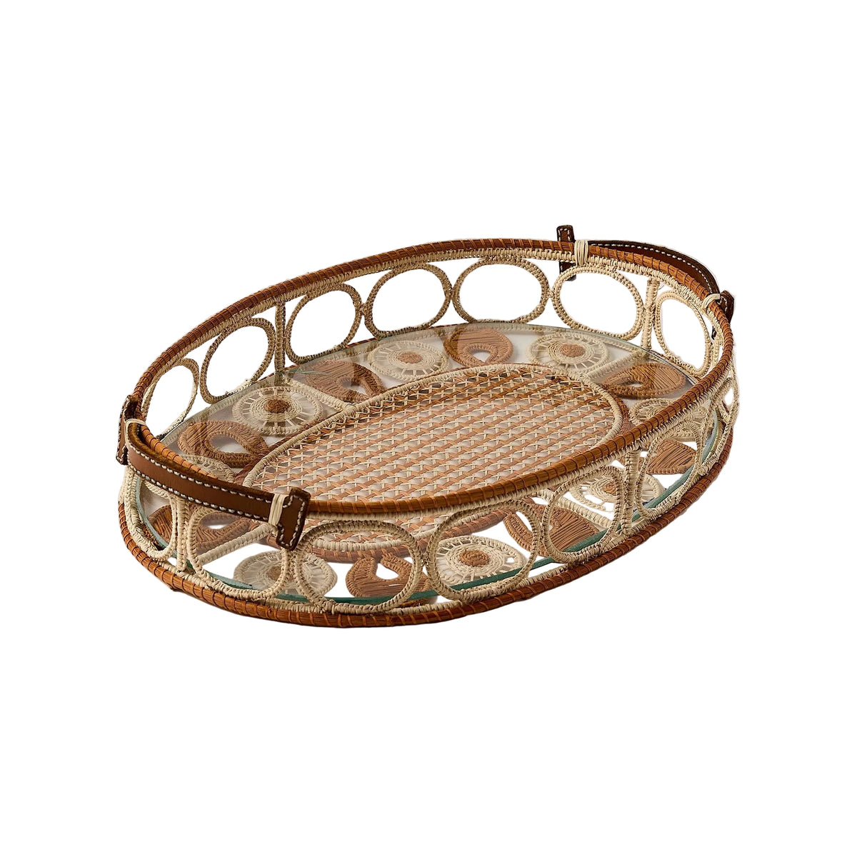 Iraca Palm Leather Tray Small in Paille