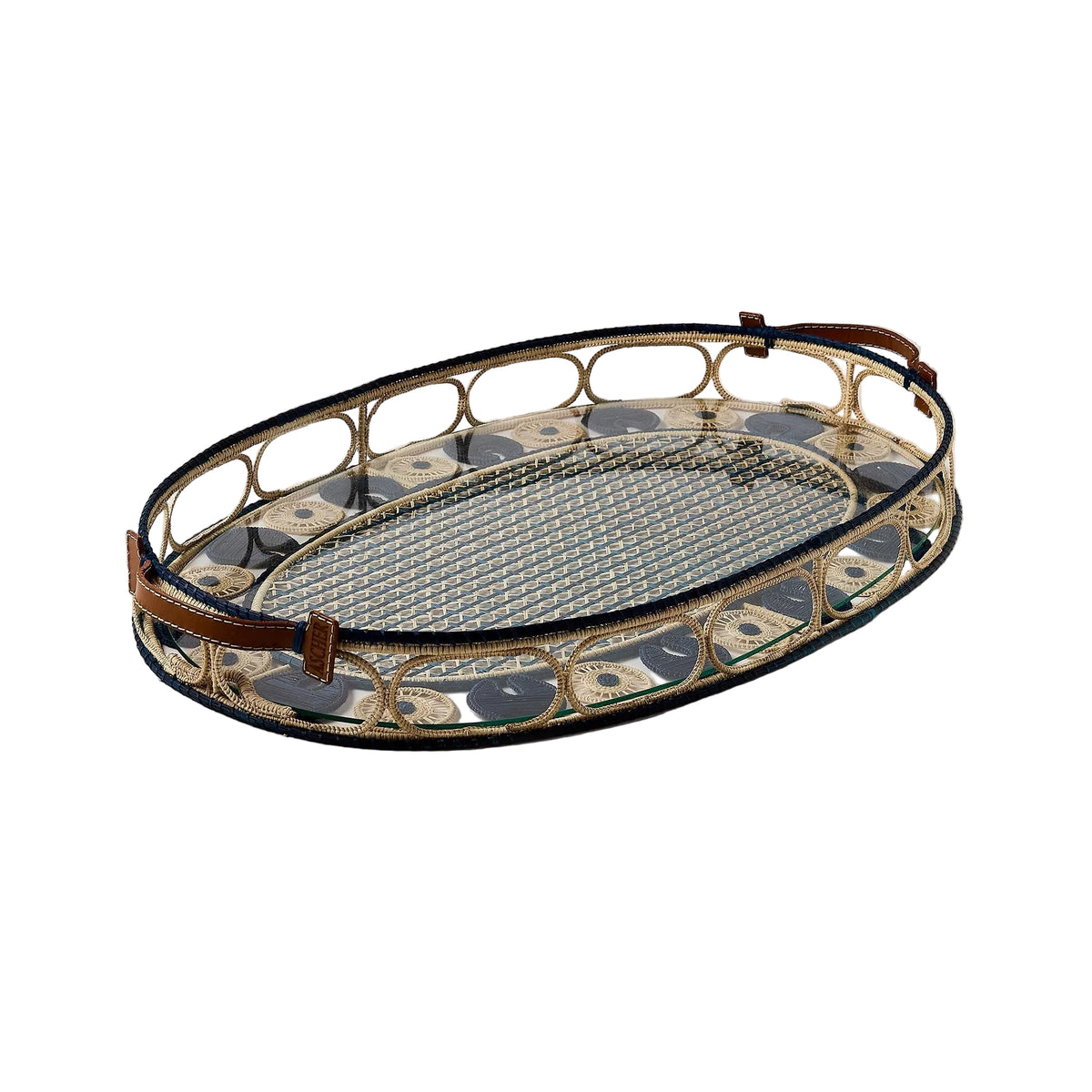 Iraca Palm Leather Tray Large in Nuit