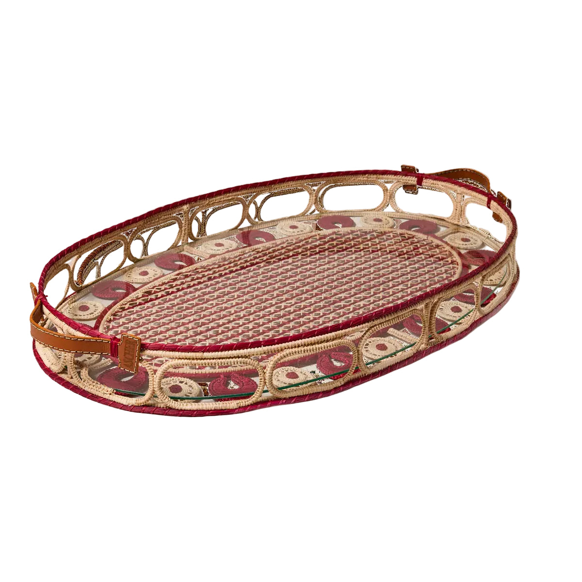 Iraca Palm Leather Tray Large in Cherry