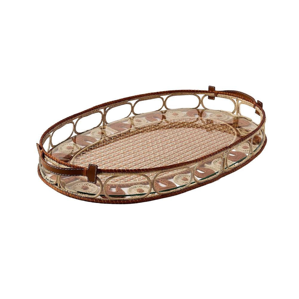 Iraca Palm Leather Tray Large in Paille