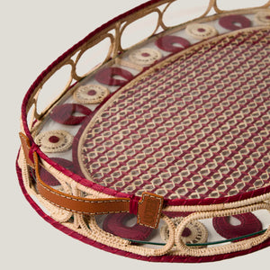 Iraca Palm Leather Tray Large in Cherry